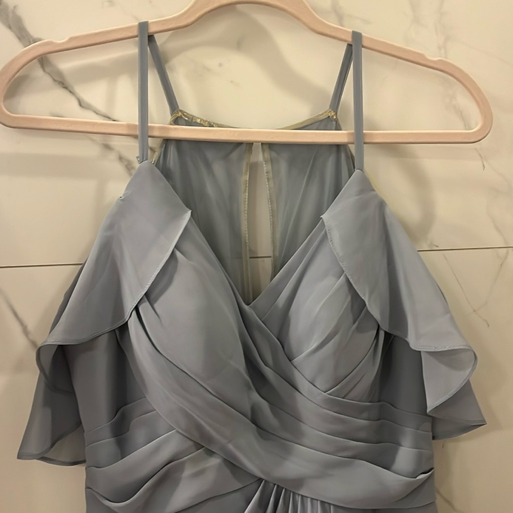 Azazie Dakota dusty blue bridesmaid dress